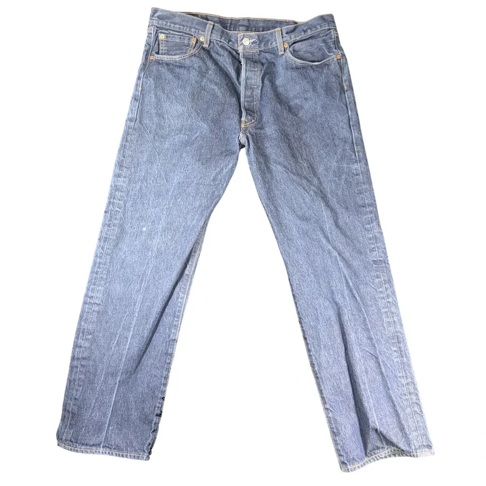 Levis 501 Jeans Mens 38x32 Blue Button Fly Straight Leg Denim Waterless